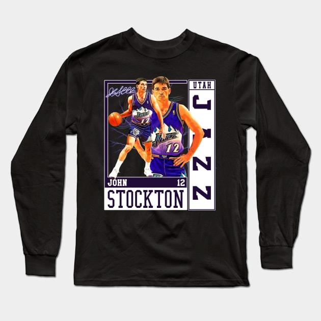 John Stockton Utah Basketball Legend Signature Vintage Retro 80s 90s Bootleg Rap Style Long Sleeve T-Shirt by CarDE